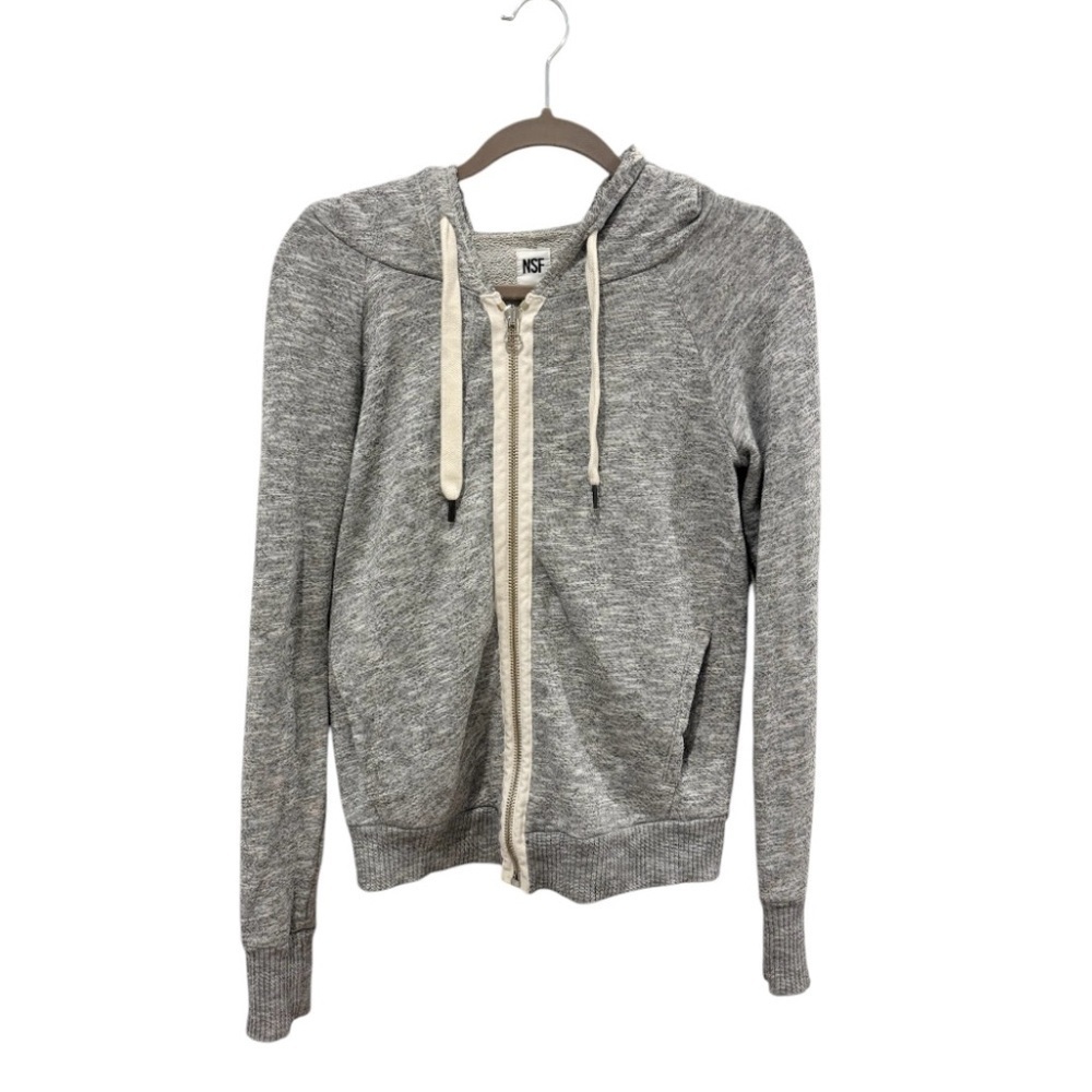 NSF Heather Gray Zip Hoodie Petite Small Made USA Minimalist Luxe Athleisure - Picture 5 of 10